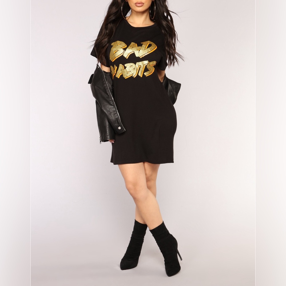 Fashion Nova Bad Habits Oversized Tunic - Black, Size Medium 🖤